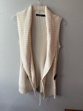 Ralph Lauren Cream Knit Sweater Vest Buckle Leather Equestrian Old Money Size M